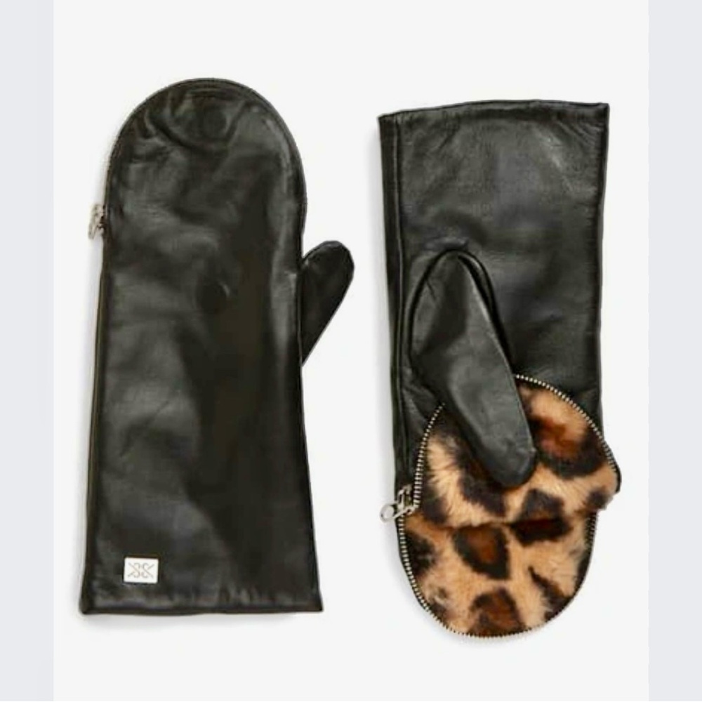 SOIA & KYO Brand New Luxury Leather Leopard Mittens- Rare find.
